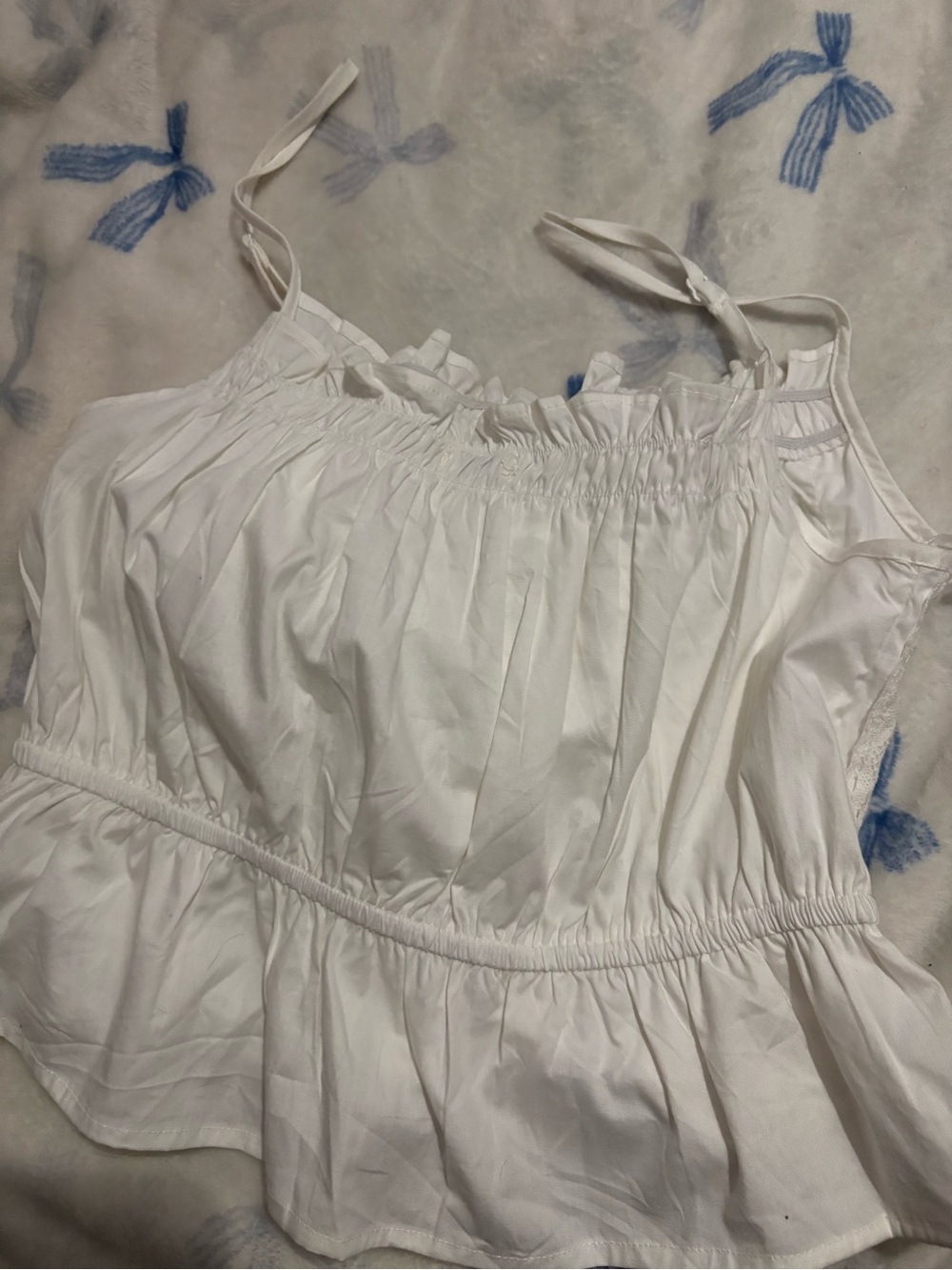 White Smocked Ruffle Tank Top
